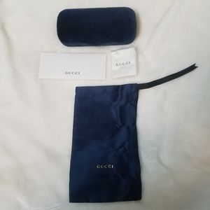 Gucci Blue Suede Sunglass and Eyewear Case with Duster, Cloth and Card